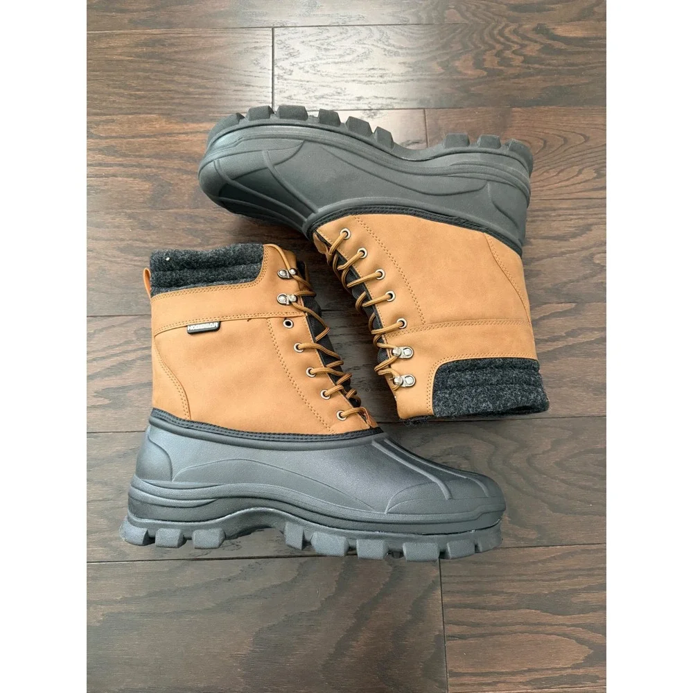 Hobibear Men Winter Snow Boots Tan Black Faux Fur Lined Waterproof GW8030 Sz 48